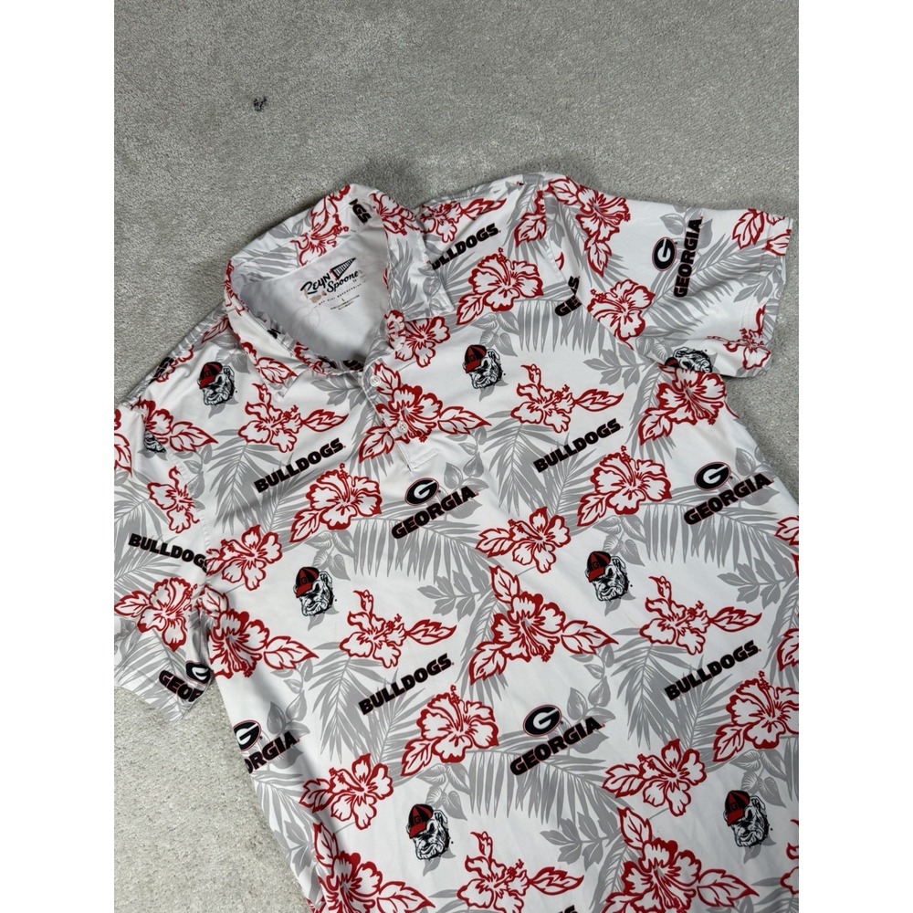 Reyn Spooner Mens Large Red UGA Georgia Bulldogs Aloha Print Polyester Spandex